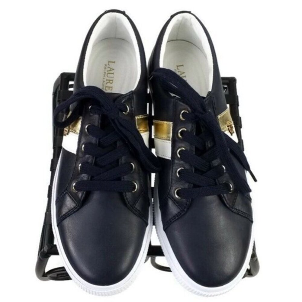 Lauren Ralph Lauren Janson II Blue Leather Lace Up Fashion Sneaker Shoe Womens 8